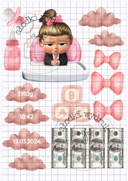 wydruk cukrowy a4 baby boss girl pink tort dla dziewczynki