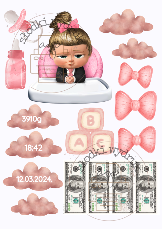 wydruk cukrowy a4 baby boss girl pink tort dla dziewczynki